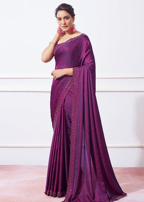 Wine Silk Saree With Blouse Piece - Indian Silk House Agencies