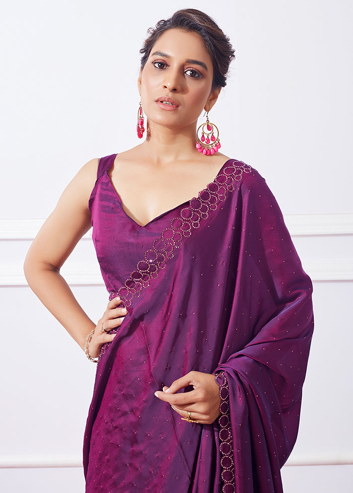 Wine Silk Saree With Blouse Piece - Indian Silk House Agencies