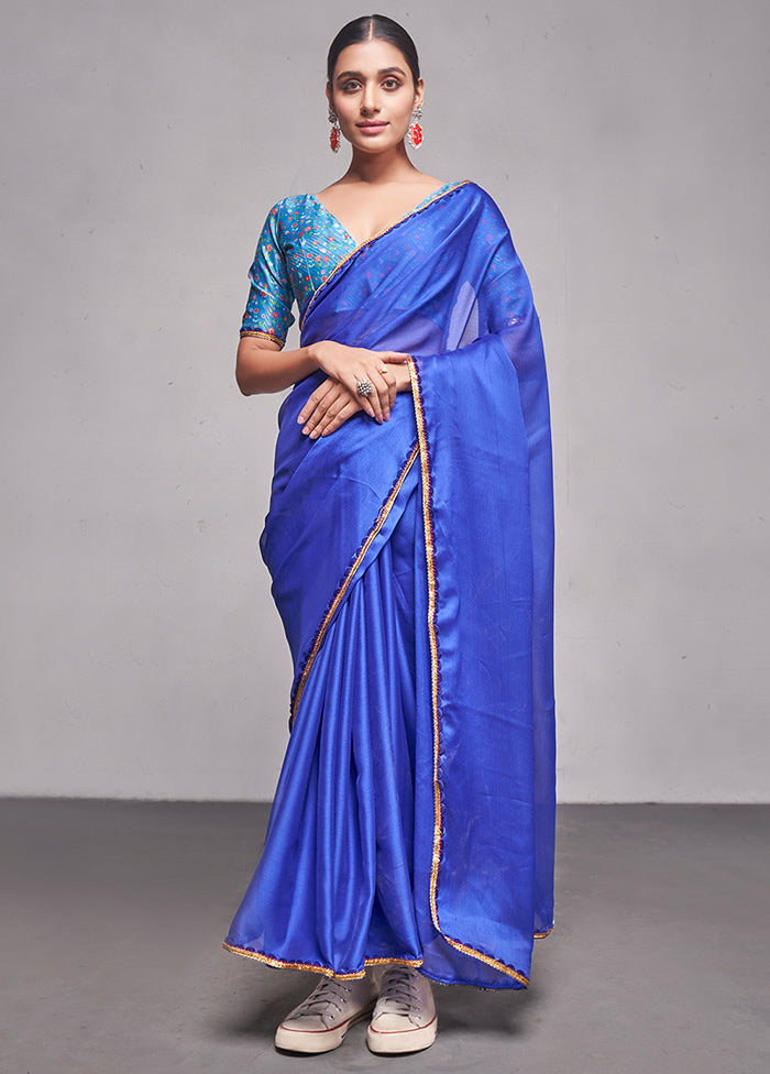 Blue Georgette Saree With Blouse Piece - Indian Silk House Agencies