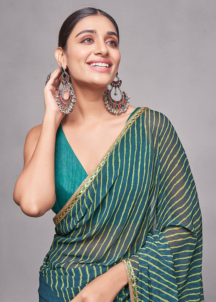 Green Georgette Saree With Blouse Piece - Indian Silk House Agencies