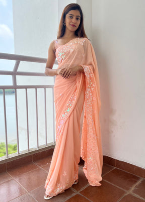 Peach Georgette Saree With Blouse Piece - Indian Silk House Agencies