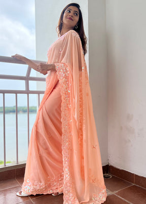 Peach Georgette Saree With Blouse Piece - Indian Silk House Agencies