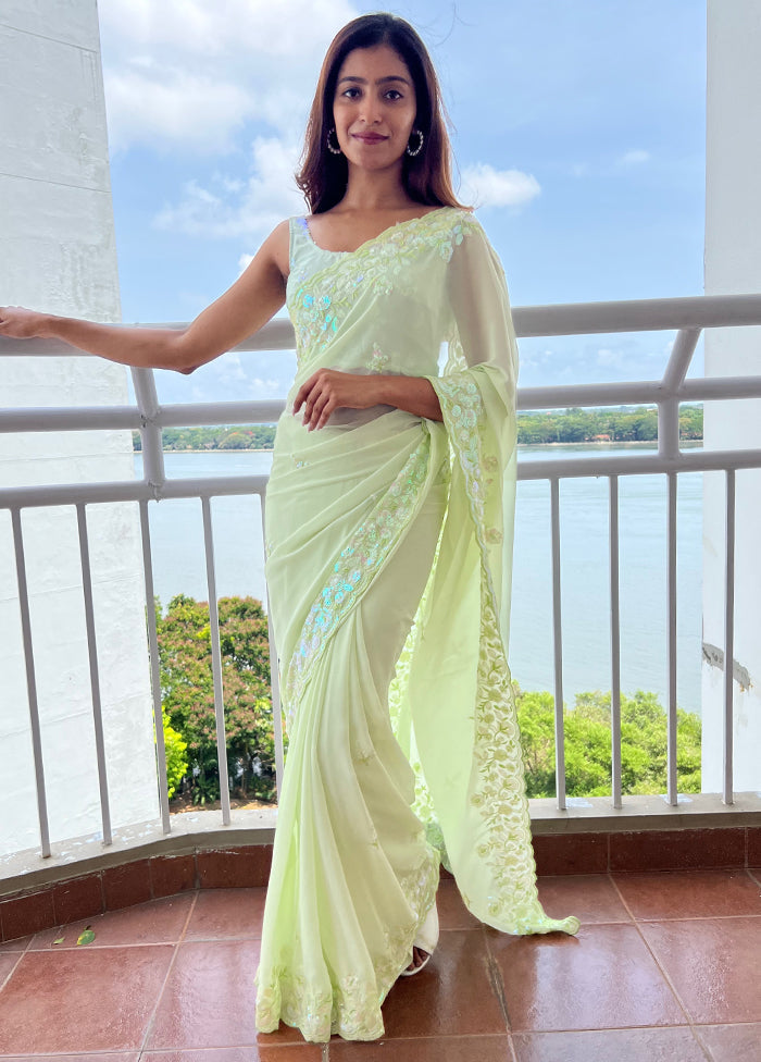 Pista Green Georgette Saree With Blouse Piece - Indian Silk House Agencies