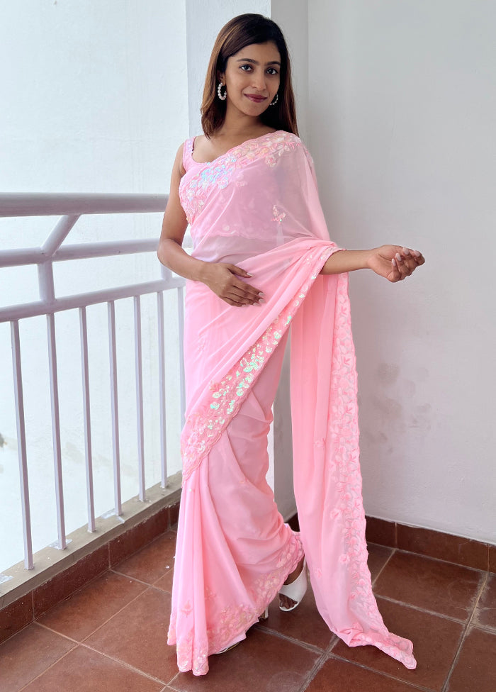 Pink Georgette Saree With Blouse Piece - Indian Silk House Agencies