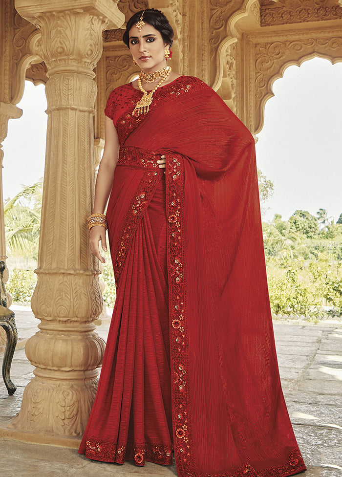 Maroon Silk Saree With Blouse Piece - Indian Silk House Agencies