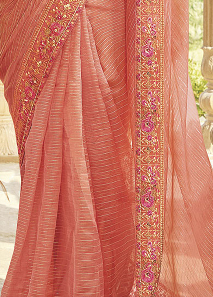 Peach Silk Saree With Blouse Piece - Indian Silk House Agencies