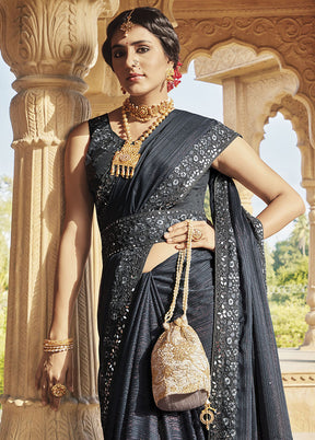 Grey Silk Saree With Blouse Piece - Indian Silk House Agencies