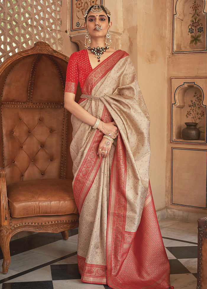 Beige Dupion Silk Saree With Blouse Piece - Indian Silk House Agencies