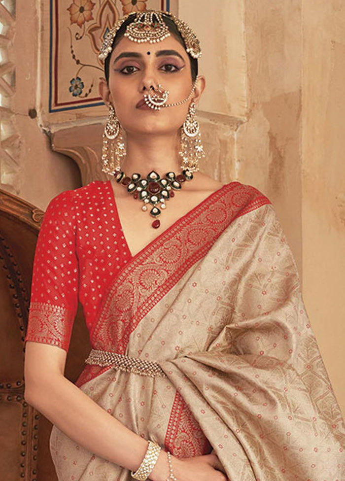 Beige Dupion Silk Saree With Blouse Piece - Indian Silk House Agencies