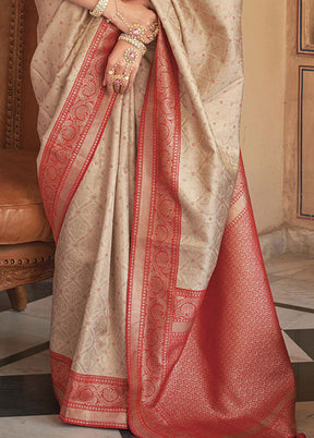 Beige Dupion Silk Saree With Blouse Piece - Indian Silk House Agencies