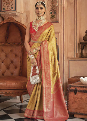 Mustard Dupion Silk Saree With Blouse Piece - Indian Silk House Agencies