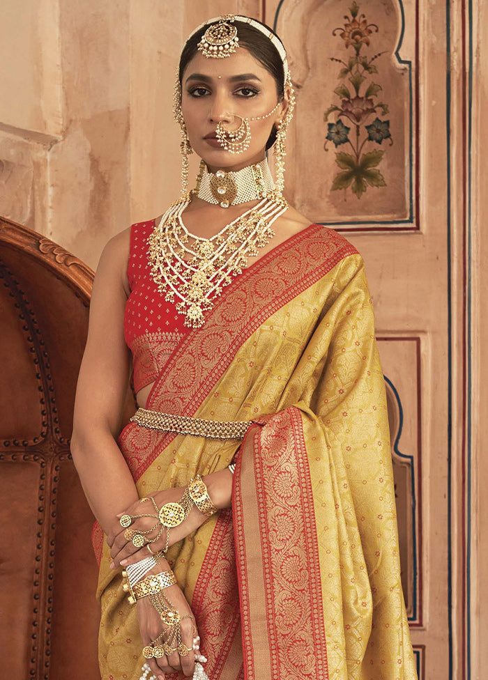 Mustard Dupion Silk Saree With Blouse Piece - Indian Silk House Agencies