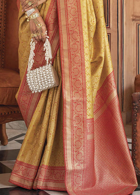 Mustard Dupion Silk Saree With Blouse Piece - Indian Silk House Agencies