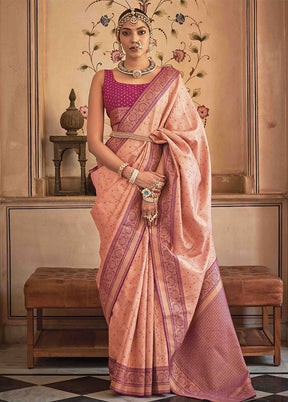 Peach Dupion Silk Saree With Blouse Piece - Indian Silk House Agencies