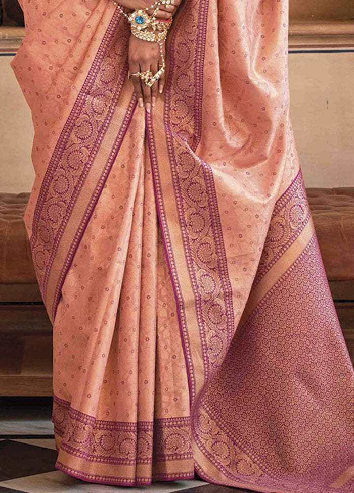 Peach Dupion Silk Saree With Blouse Piece - Indian Silk House Agencies