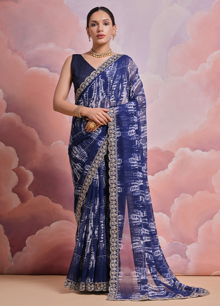 Blue Georgette Saree With Blouse Piece - Indian Silk House Agencies