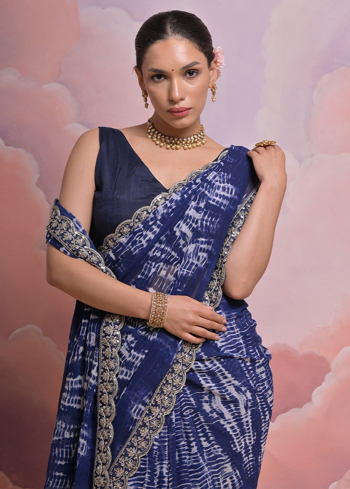 Blue Georgette Saree With Blouse Piece - Indian Silk House Agencies