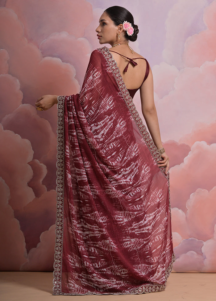 Maroon Georgette Saree With Blouse Piece - Indian Silk House Agencies