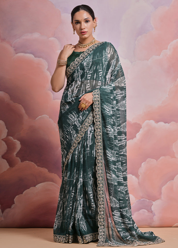 Green Georgette Saree With Blouse Piece - Indian Silk House Agencies