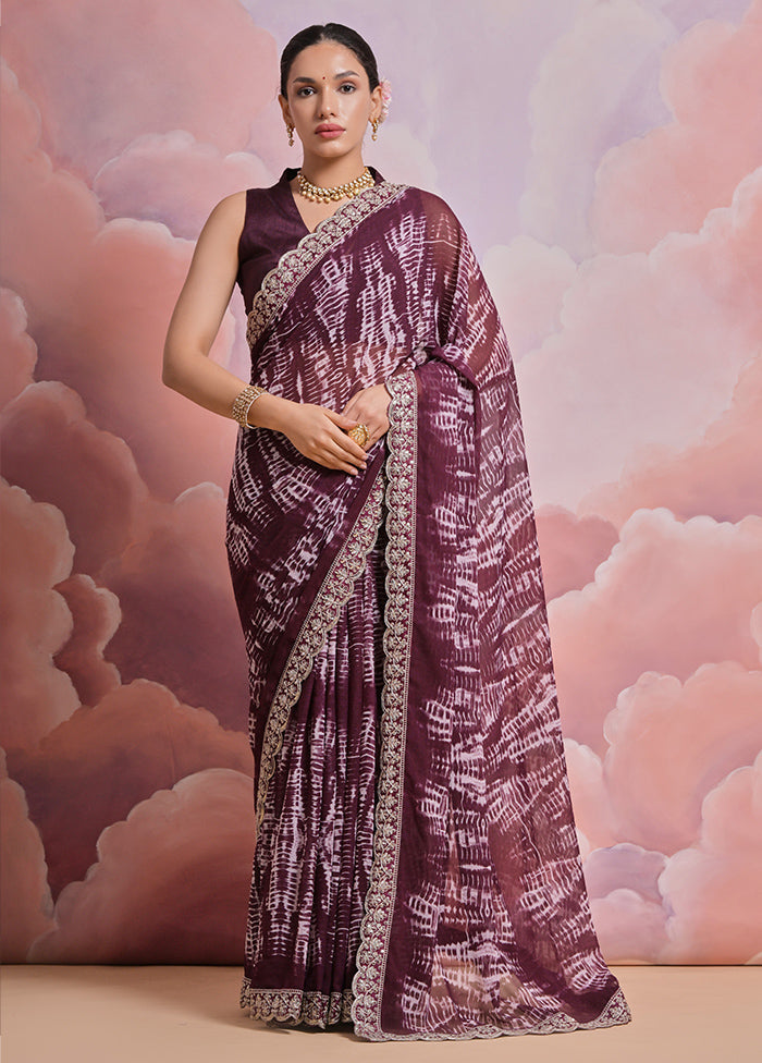 Wine Georgette Saree With Blouse Piece - Indian Silk House Agencies