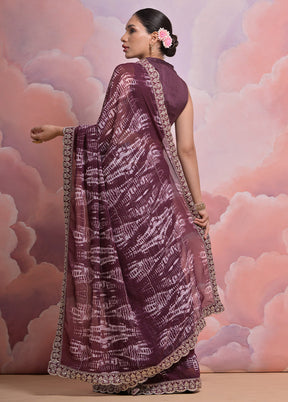 Wine Georgette Saree With Blouse Piece - Indian Silk House Agencies