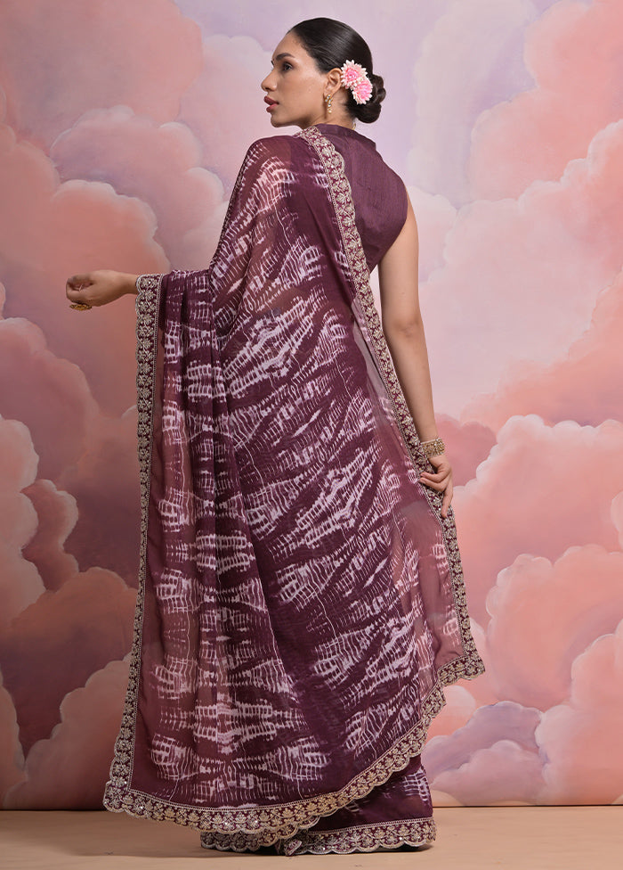 Wine Georgette Saree With Blouse Piece - Indian Silk House Agencies