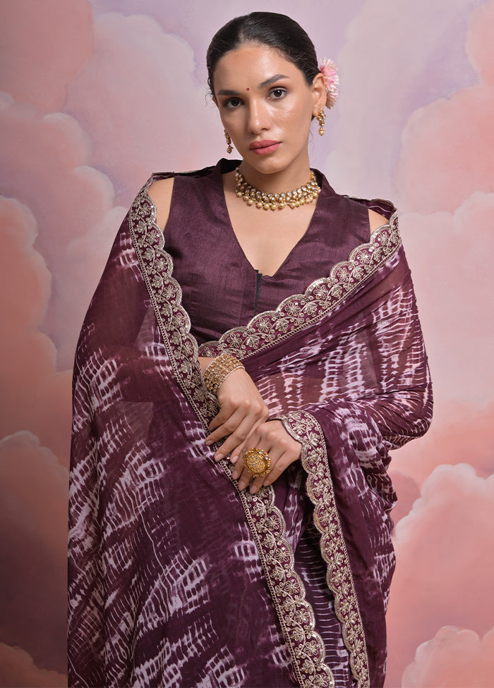 Wine Georgette Saree With Blouse Piece - Indian Silk House Agencies