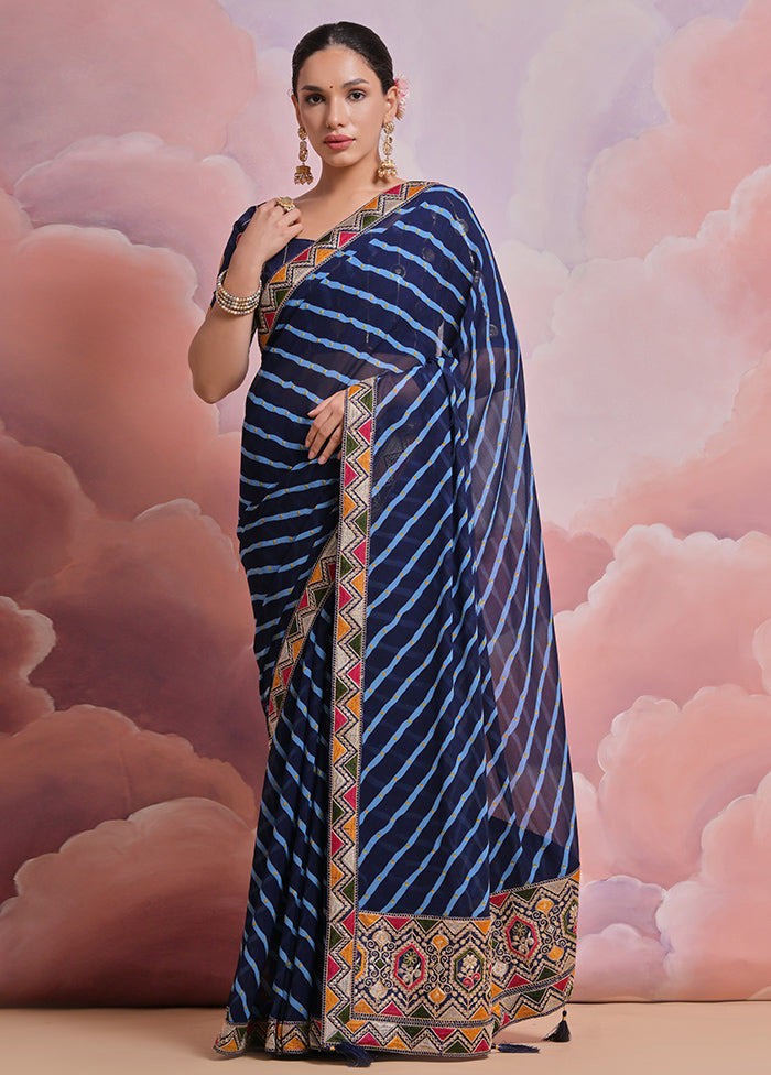 Blue Georgette Saree With Blouse Piece - Indian Silk House Agencies