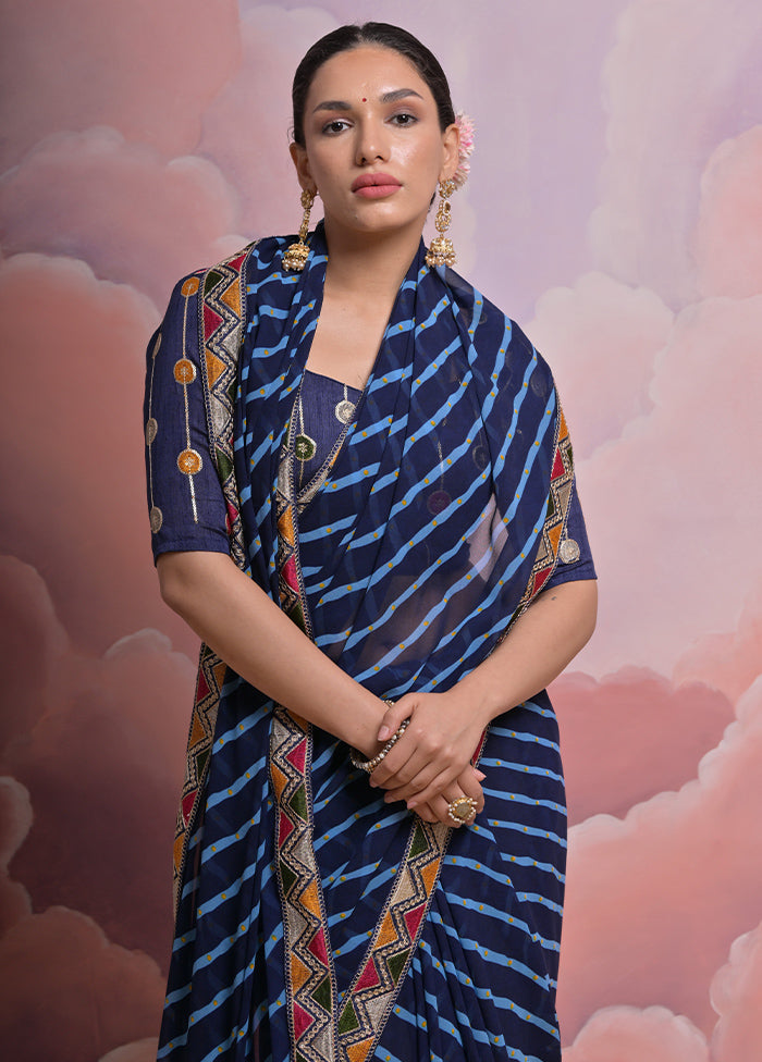 Blue Georgette Saree With Blouse Piece - Indian Silk House Agencies