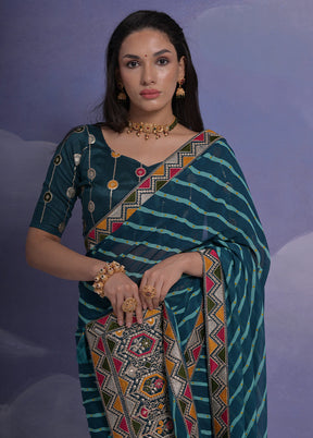 Teal Blue Georgette Saree With Blouse Piece - Indian Silk House Agencies