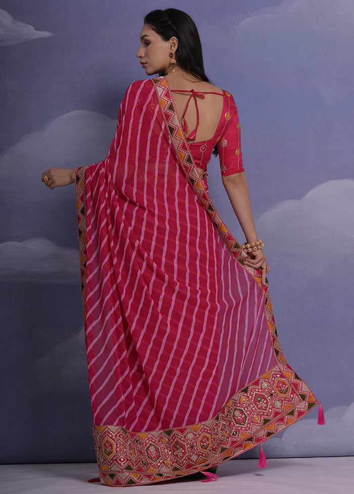 Pink Georgette Saree With Blouse Piece - Indian Silk House Agencies