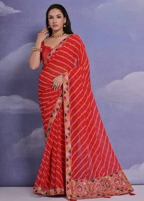 Red Georgette Saree With Blouse Piece - Indian Silk House Agencies