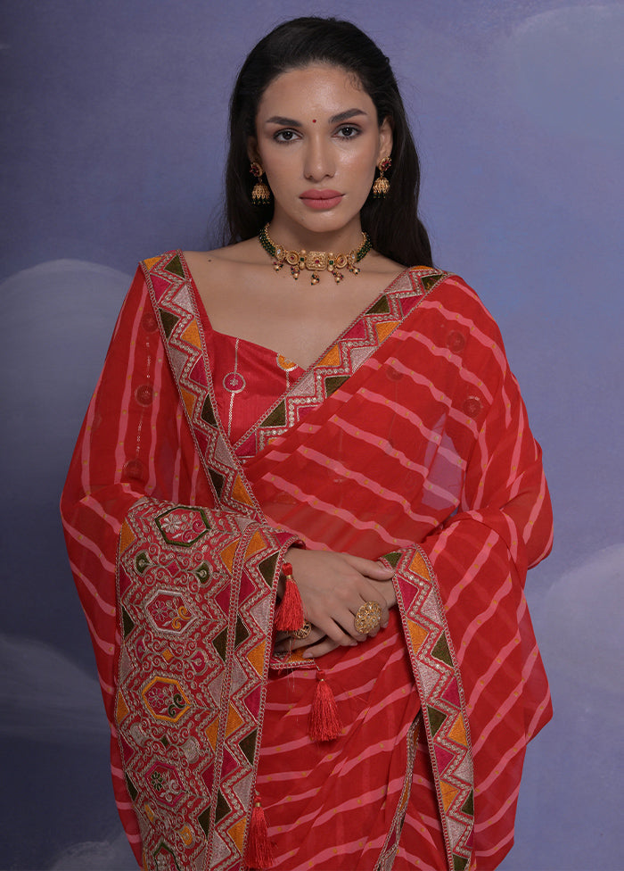 Red Georgette Saree With Blouse Piece - Indian Silk House Agencies