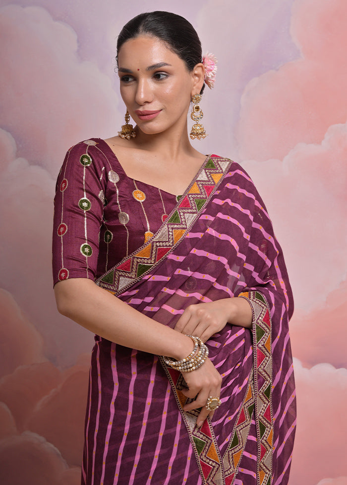 Wine Georgette Saree With Blouse Piece - Indian Silk House Agencies