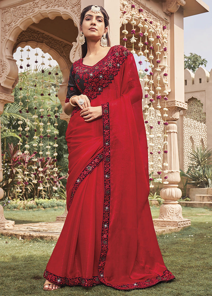 Red Silk Saree With Blouse Piece - Indian Silk House Agencies