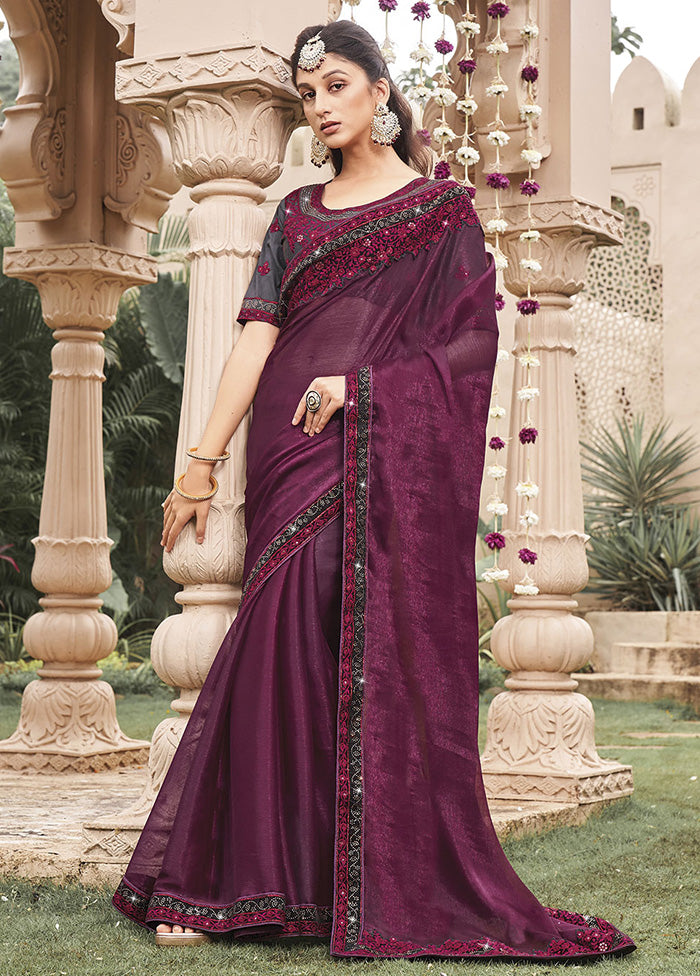 Wine Silk Saree With Blouse Piece - Indian Silk House Agencies