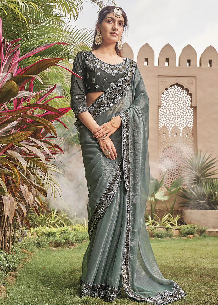 Grey Silk Saree With Blouse Piece - Indian Silk House Agencies