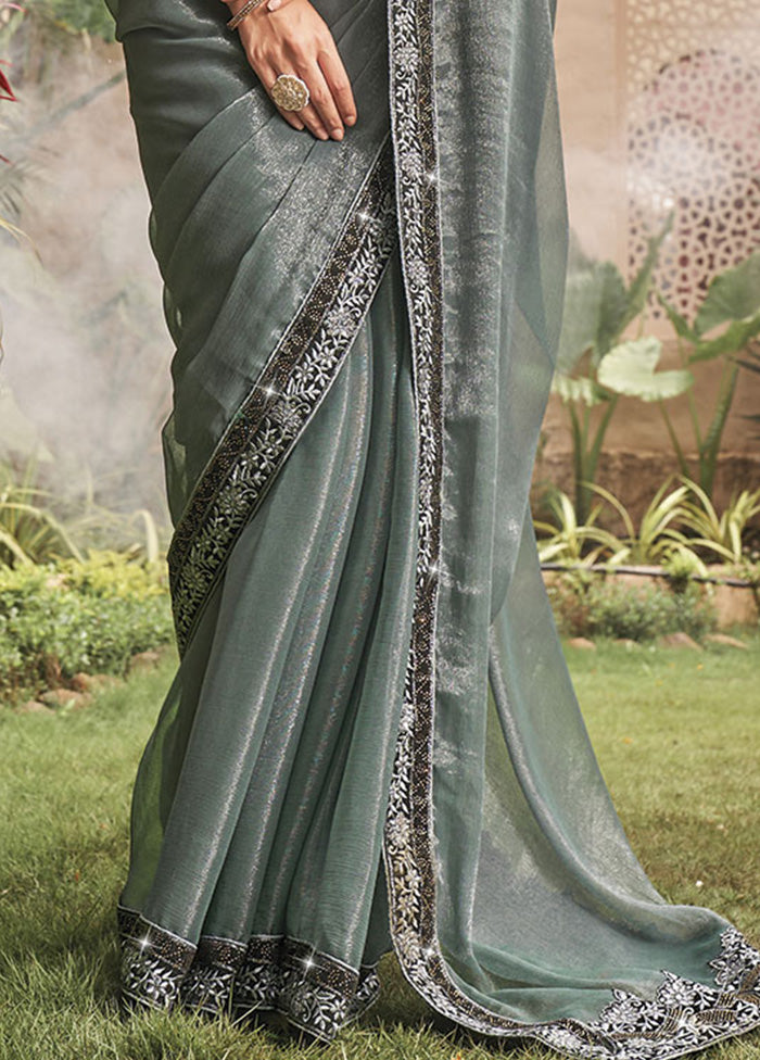 Grey Silk Saree With Blouse Piece - Indian Silk House Agencies