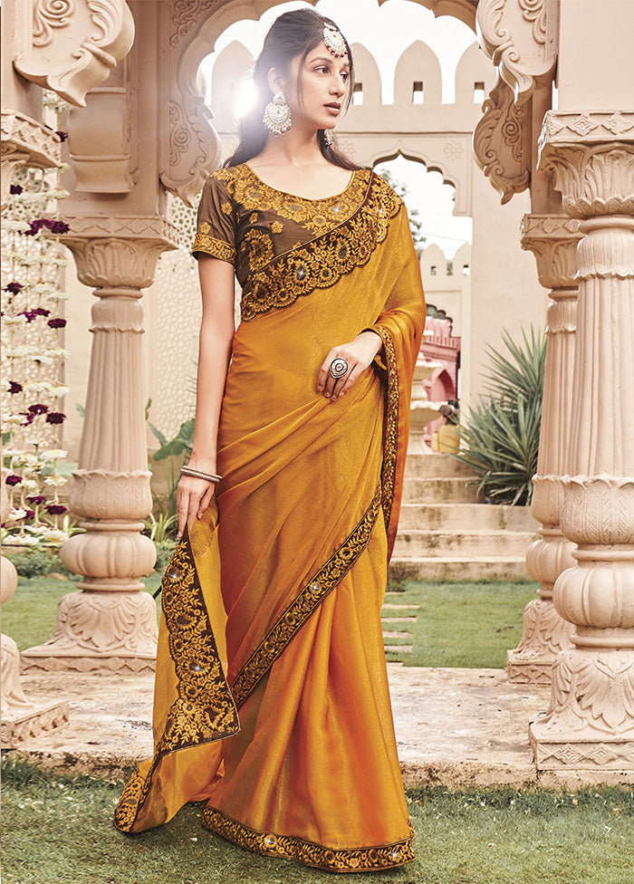 Yellow Silk Saree With Blouse Piece - Indian Silk House Agencies