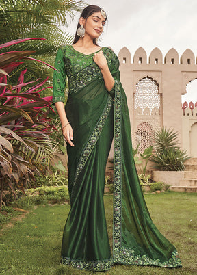 Green Silk Saree With Blouse Piece - Indian Silk House Agencies