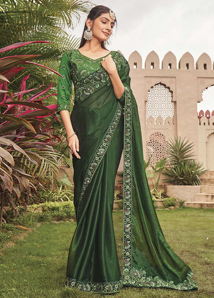 Green Silk Saree With Blouse Piece - Indian Silk House Agencies