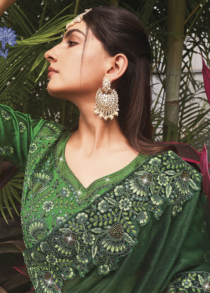 Green Silk Saree With Blouse Piece - Indian Silk House Agencies