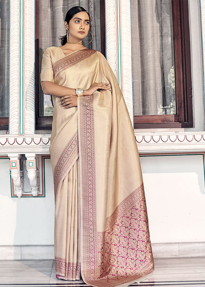 Cream Dupion Silk Saree With Blouse Piece - Indian Silk House Agencies