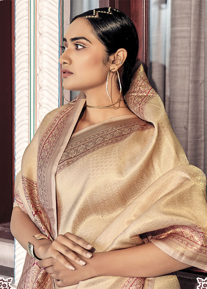 Cream Dupion Silk Saree With Blouse Piece - Indian Silk House Agencies