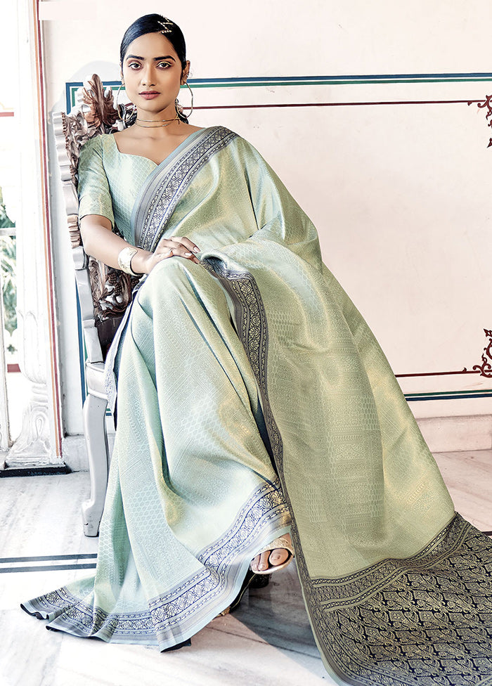 Pista Green Dupion Silk Saree With Blouse Piece - Indian Silk House Agencies