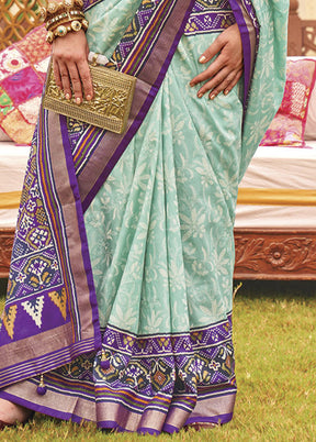 Aqua Dupion Silk Saree With Blouse Piece - Indian Silk House Agencies