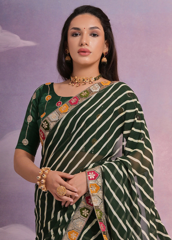 Green Georgette Saree With Blouse Piece - Indian Silk House Agencies