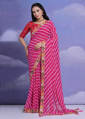 Pink Georgette Saree With Blouse Piece - Indian Silk House Agencies