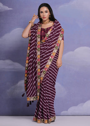 Wine Georgette Saree With Blouse Piece - Indian Silk House Agencies