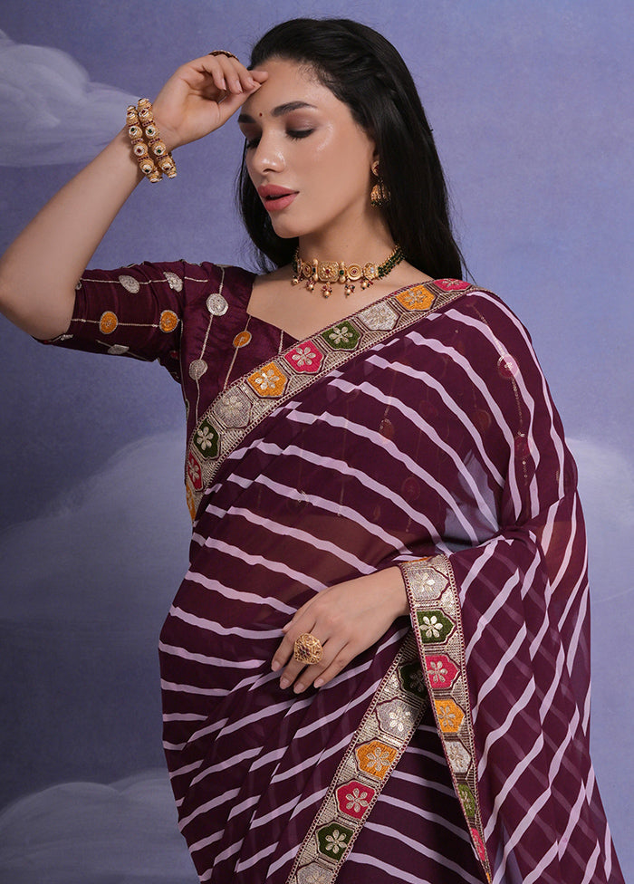 Wine Georgette Saree With Blouse Piece - Indian Silk House Agencies